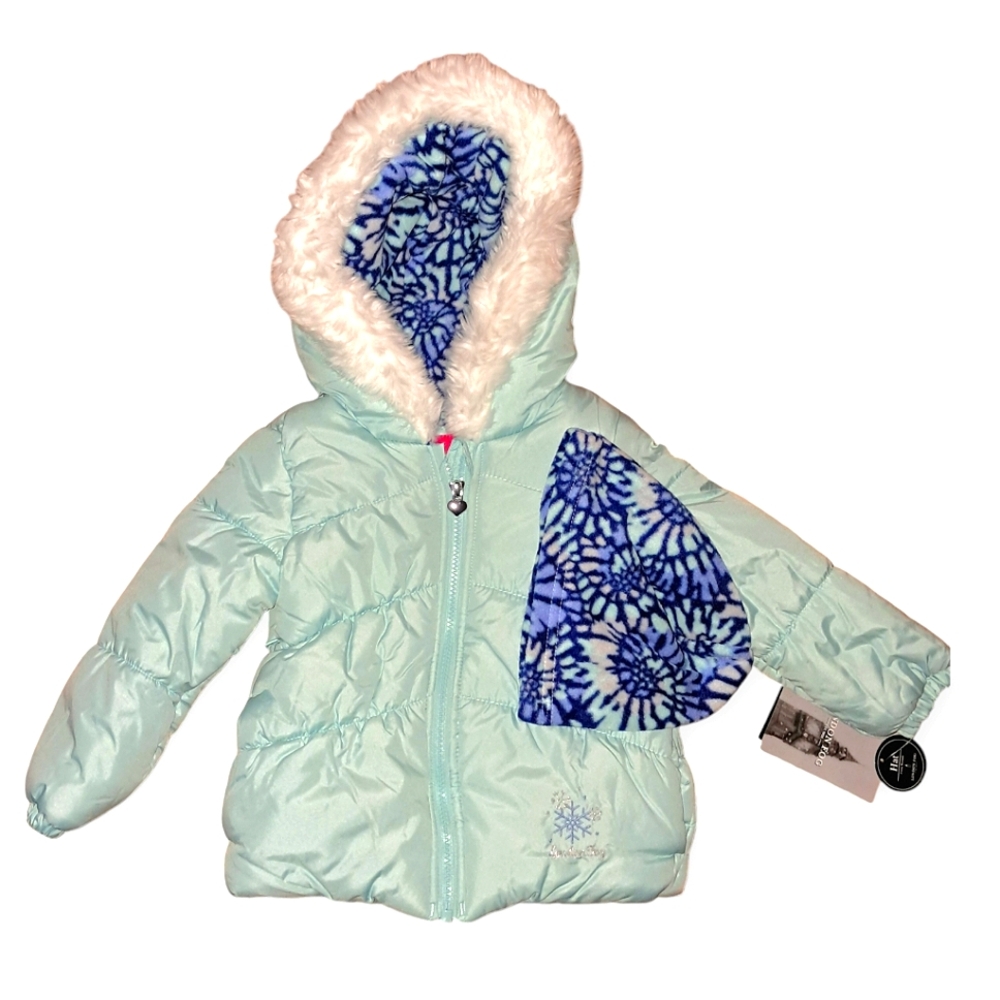 London Fog Seafoam Quilted Puffer Winter Jacket with Fleece Hat NWT toddler girl